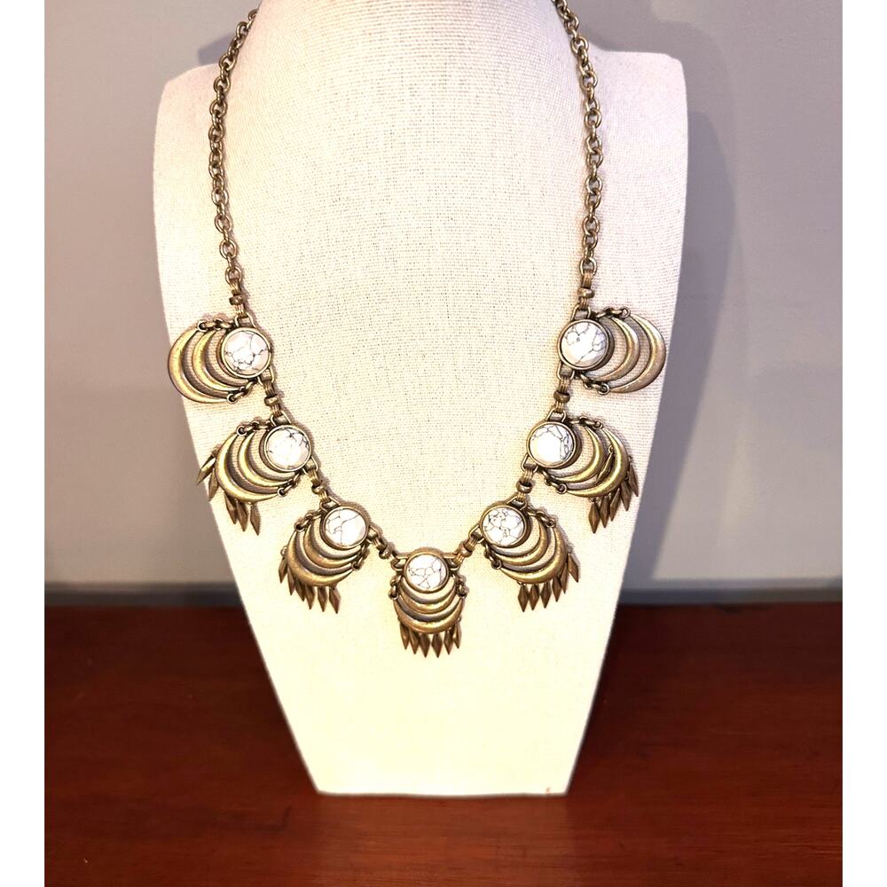 Marbled Howlite Geometric Gold Necklace 18" - 20" long Costume Jewelry